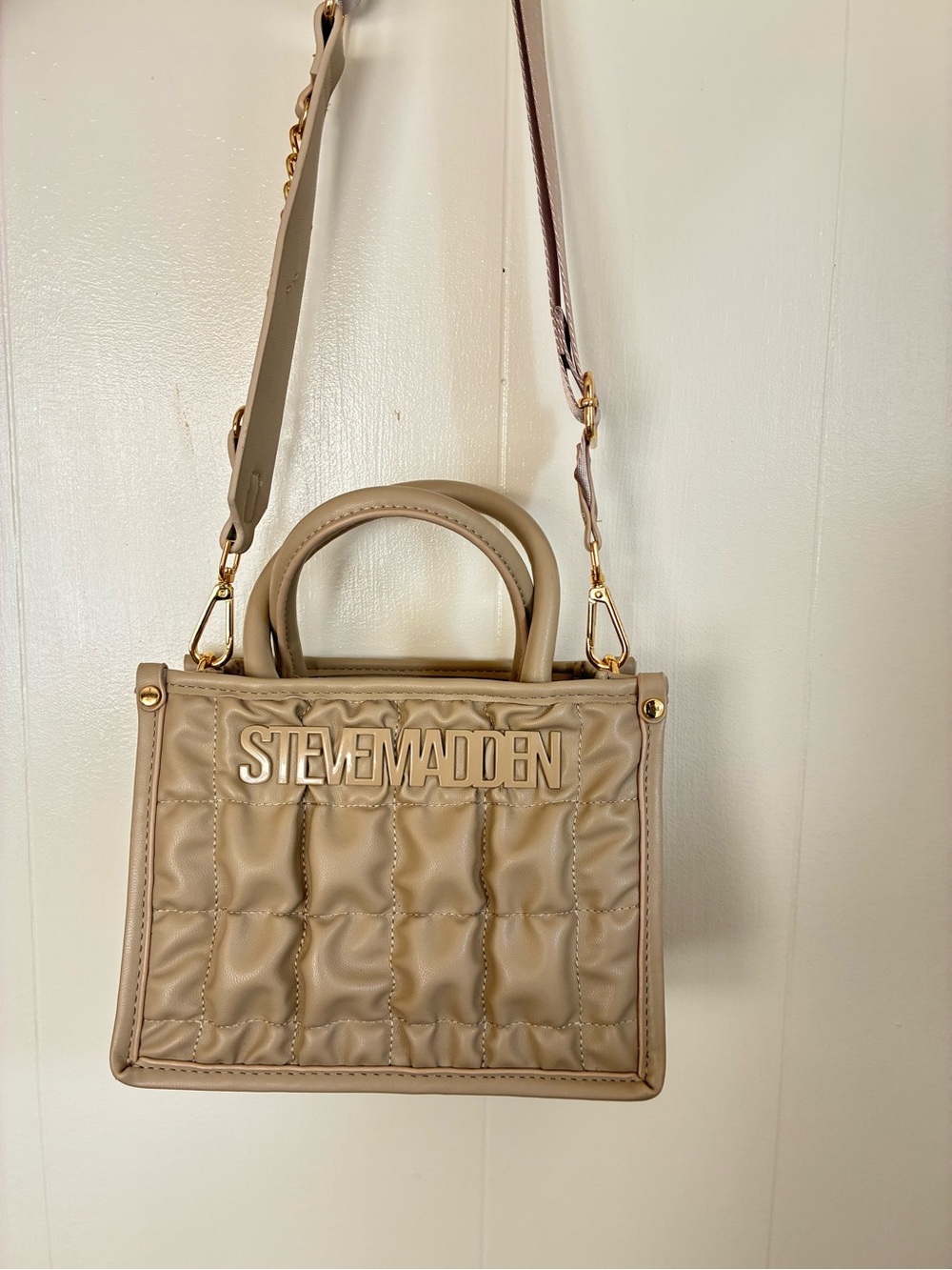Steve Madden Taupe Quilted Top-Handle Satchel - Picture 9 of 11
